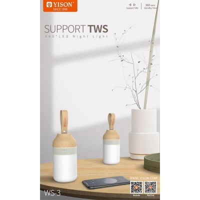 Акустика YISON TWS LED Night Light WS-3 |AUX/USB/BT, 3W|
