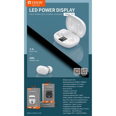 Навушники Bluetooth TWS Yison T4 |BT5.0, 40/300mAh, 4Hours|