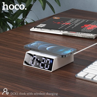 Настільні LED смарт-годинник with Qi Charger HOCO DCK1 |Alarm/Watch/Qi Charger, 10W|