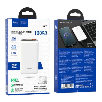 УМБ HOCO Kraft fully compatible power bank 10000mah Q1 |1USB/1Type-C, 20W, PD/QC, 5A|
