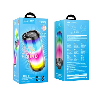 Акустика HOCO pulsating colorful luminous HC8 |4Hours, BT5.0, TWS, 360° Sound, AUX, FM, TF, USB|
