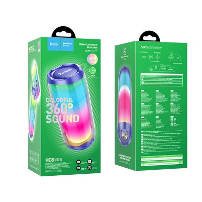 Акустика HOCO pulsating colorful luminous HC8 |4Hours, BT5.0, TWS, 360° Sound, AUX, FM, TF, USB|