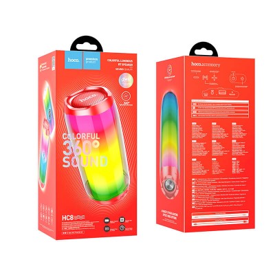 Акустика HOCO pulsating colorful luminous HC8 |4Hours, BT5.0, TWS, 360° Sound, AUX, FM, TF, USB|