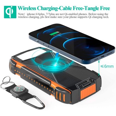 УМБ Solar power bank with LED light 20000mAh PN-W20S IPX4 |2USB/Type-C, 18W/3A, PD/QC, Qi|