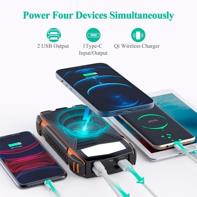 УМБ Solar power bank with LED light 20000mAh PN-W20S IPX4 |2USB/Type-C, 18W/3A, PD/QC, Qi|