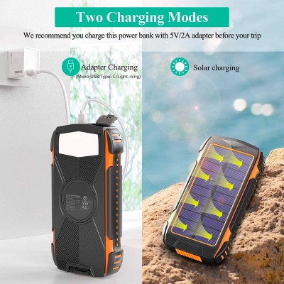 УМБ Solar power bank with LED light 20000mAh PN-W20S IPX4 |2USB/Type-C, 18W/3A, PD/QC, Qi|