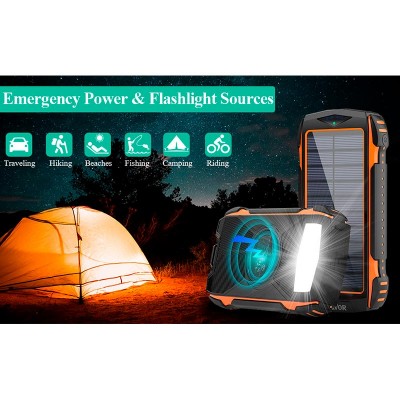 УМБ Solar power bank with LED light 20000mAh PN-W20S IPX4 |2USB/Type-C, 18W/3A, PD/QC, Qi|