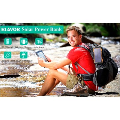 УМБ Solar power bank with LED light 20000mAh PN-W20S IPX4 |2USB/Type-C, 18W/3A, PD/QC, Qi|