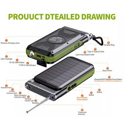 УМБ Solar power bank FM radio Wireless charger 20000mAh PN-W26 IPX4 |1USB/Type-C, 15W/3A, Qi|