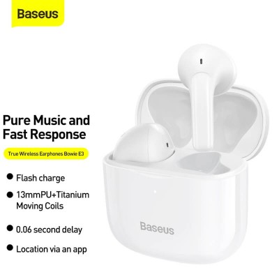 Навушники Bluetooth BASEUS True Wireless Earphones Bowie E3 IP64 |BT5.0, 35/300mAh, 5H, Location, OTA| (NGTW080001)