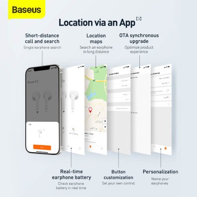 Навушники Bluetooth BASEUS True Wireless Earphones Bowie E3 IP64 |BT5.0, 35/300mAh, 5H, Location, OTA| (NGTW080001)