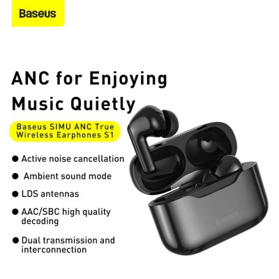 Навушники Bluetooth BASEUS SIMU ANC True Wireless Earphone S1 |BT5.1, 40/380mAh, 4.5/24Hours| (NGS1-02)