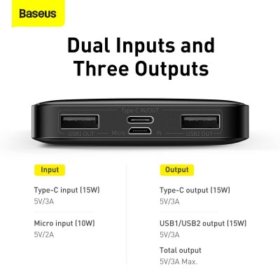 УМБ BASEUS Bipow Digital Display Power bank 10000mAh |2USB/1Type-C, 3A/15W, QC| (PPDML-I02)