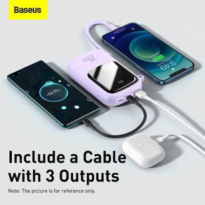 УМБ BASEUS Qpow Digital Display Quick Charging Power Bank (With IP Cable) 20000mAh |USB/Type-C/Lightning, 20W/5A, PD/QC| (PPQD-H05)