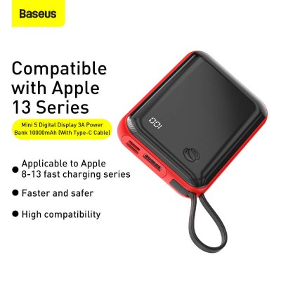УМБ BASEUS Mini S Digital Display 10000mah (With Type - C cable) |3A, 15W, 1USB/1Lightning/1Type-C| (PPXF-A09)