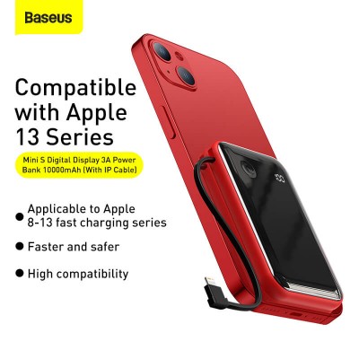 УМБ BASEUS Mini S Digital Display 10000mah (With Lightning cable) |3A, 15W, 1USB/1Lightning/1Type-C| (PPXF-E09)