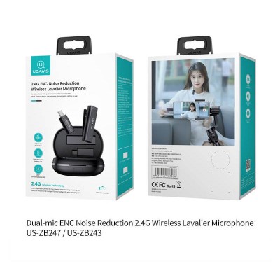 Мікрофон USAMS ENC Noise Reduction 2.4 G Wireless Lavalier Microphone US-ZB247 |40m, 170h, 55/1200mAh, Type-C/Lightning|
