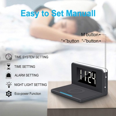 Настільні LED смарт-годинник with QI Charger 3 in 1 SY-W0241 |Alarm/Watch/Qi Charger, RGB Light, 10W|