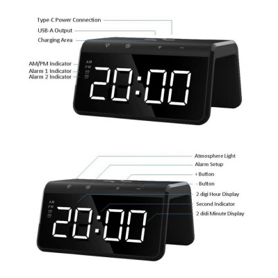 Настільні LED смарт-годинник with QI Charger 3 in 1 SY-W0258 |Alarm/Watch/Qi Charger, RGB Light, 10W|