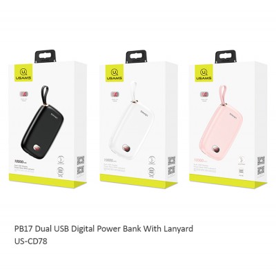 УМБ USAMS Dual USB With Lanyard US-CD78 PB17 10000mAh |2USB/1Type-C, 2.1A|