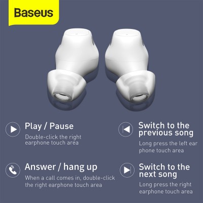 Навушники BLUETOOTH BASEUS Encok True Wireless Earphones WM01 |5Hours, BT5.0, 40mAh/300mAh| (NGWM01-04)