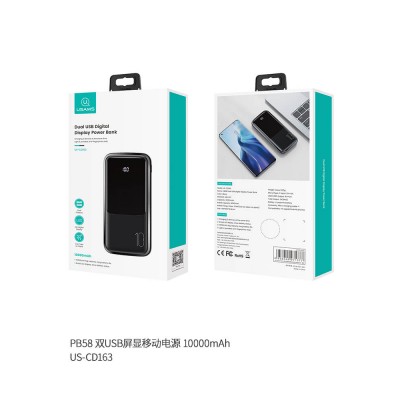 УМБ USAMS Dual USB Digital Display Power 10000mAh US-CD163 PB58 |2USB/1Type-C|, 2A|