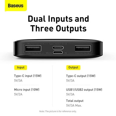 УМБ BASEUS BIPOW Overseas Digital Display Power bank 10000mAh |2USB/1Type-C, 3A/15W, QC| (PPBD050001)