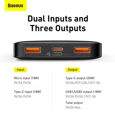УМБ BASEUS Bipow Digital Display Power bank 10000mAh |2USB/1Type-C, PD/QC, 20W, 3A| (PPDML-L02)