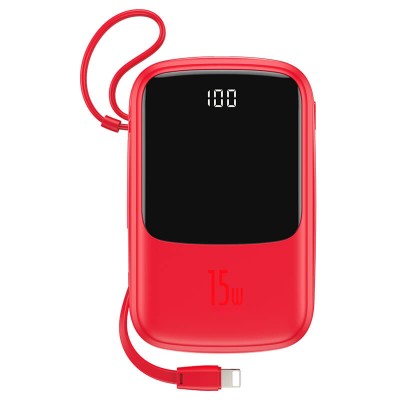 УМБ BASEUS with lightning cable Qpow Digital Display 10000mAh |2USB/Type-C/Lightning, 3A, 15W|
