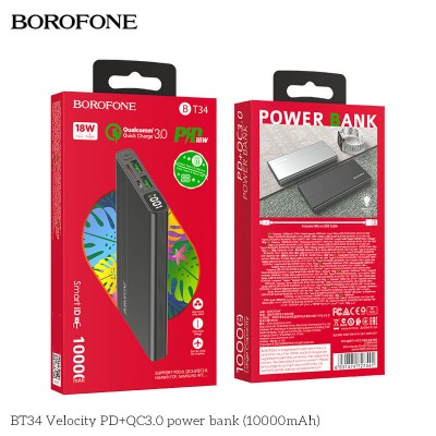 УМБ BOROFONE Velocity power bank with LED display 10000mAh BT34 |2USB/1Type-C, PD/QC, 18W, 3A|