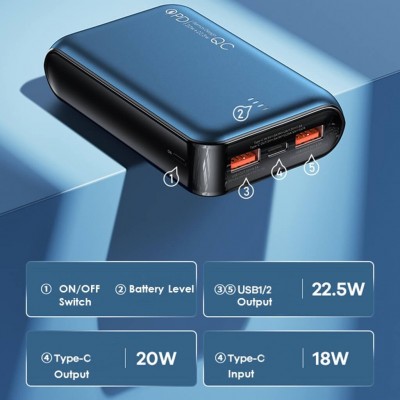 УМБ REMAX Blade Series Fast Charging Power Bank 20000mAh RPP-161 |2USB/1Type-C, 22.5W/3A, QC/PD|