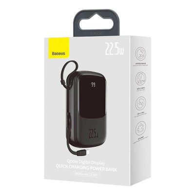УМБ BASEUS Qpow Digital Display Quick Charging Power Bank (With Type - C Cable) 20000mAh |USB/Type-C/Lightning, 22.5W/5A, PD/QC| (PPQD-I02)