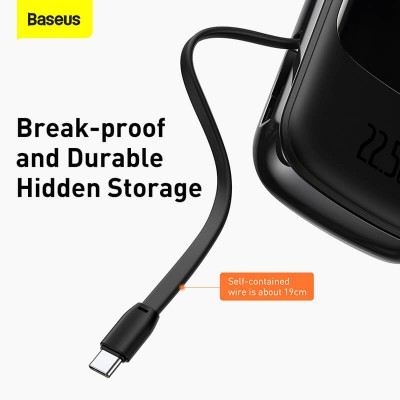 УМБ BASEUS Qpow Digital Display Quick Charging Power Bank (With Type - C Cable) 20000mAh |USB/Type-C/Lightning, 22.5W/5A, PD/QC| (PPQD-I02)