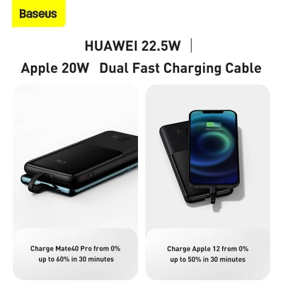 УМБ BASEUS Elf Digital Display Fast Charge 10000mAh |1Type-C, 22.5W/5A, PD/QC, Lightning/Type-C Cable| (PPJL010002)