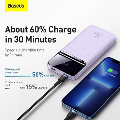 УМБ BASEUS Magnetic wireless quick charging power bank 10000mAh |1USB/1Type-C, 3A, 20W| (PPCX010005)