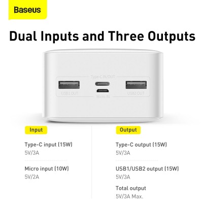 УМБ BASEUS Bipow Digital Display Power bank 30000mAh |2USB/1Type-C, 3A/15W, QC| (PPDML-K02)