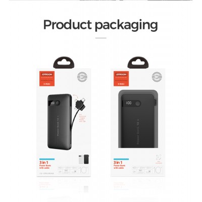 УМБ JOYROOM Secret Series with LCD D-M202 10000mah |1USB/Micro USB+lightning+Type-C cable, 2A|
