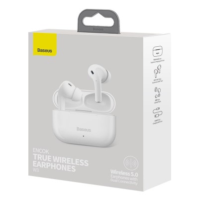 Навушники Bluetooth BASEUS Encok True Wireless Earphones W3 |37/200mAh, 4/18Hours| (NGW3-02)