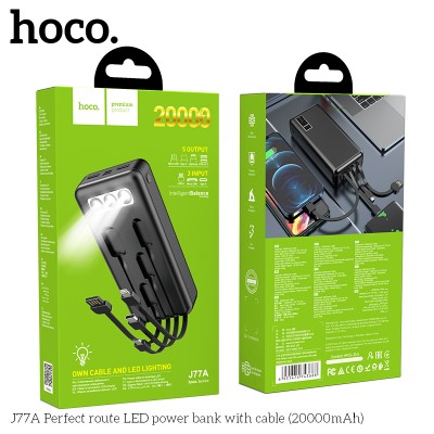 УМБ HOCO Perfect route LED power bank with cable 20000mAh J77A 2USB/Lightning / Type-C, 2A|