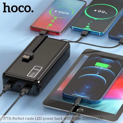 УМБ HOCO Perfect route LED power bank with cable 20000mAh J77A 2USB/Lightning / Type-C, 2A|