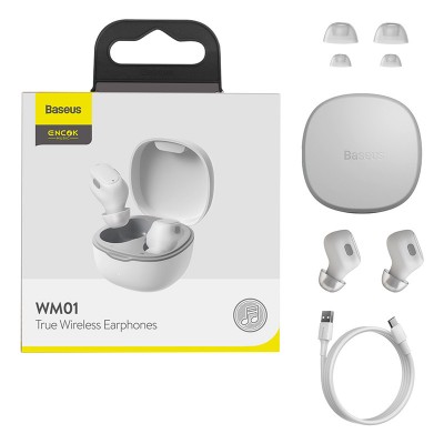 Навушники BLUETOOTH BASEUS Encok True Wireless Earphones WM01 |5Hours, BT5.0, 40mAh/300mAh| (NGWM01-04)