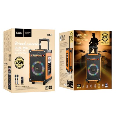 Акустика-караоке HOCO Wave wireless dual-mic outdoor BT speaker HA2 |BT5.0, AUX/TF/USB, TWS, 45W, 7h|