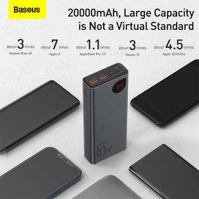 УМБ BASEUS Adaman Metal Digital Display Quick Charge Power Bank 20000mAh |2USB/1Type-C, 6A, 65W| (PPIMDA-D03)