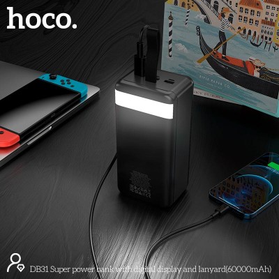 УМБ Hoco Super power bank with digital display and lanyard DB31 60000mAh |3USB/Type-C/Lightning, 2.1A|