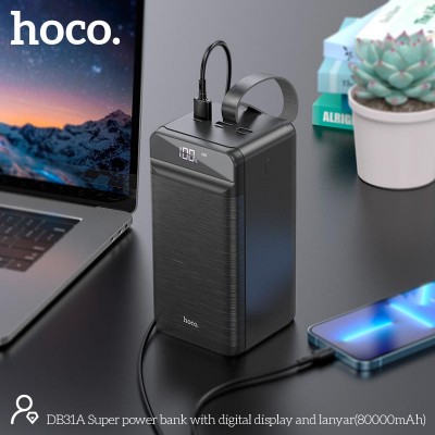 УМБ Hoco Super power bank with digital display and lanyard DB31A 80000mAh |3USB/Type-C/Lightning, 2.1A|