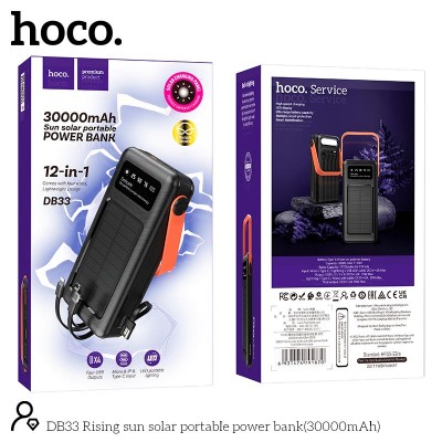 УМБ HOCO Rising sun solar portable power bank 30000mAh DB33 |4USB/Type-C/Lightning, 2A|