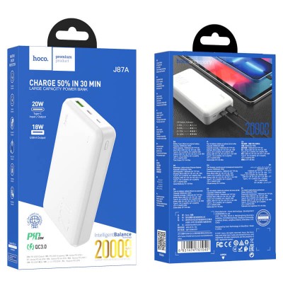 УМБ HOCO Tacker power bank J87A 20000mAh |1USB/1Type-C, 20W/3A, QC/PD|