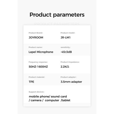 Мікрофон JOYROOM Lavalier Microphone JR-LM1 |AUX, 3M|
