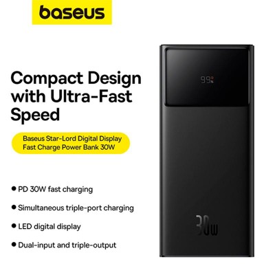 УМБ Baseus Star-Lord Digital Display Fast Charging Power Bank 20000mAh |2USB/Type-C, PD/QC, 30W/3A|