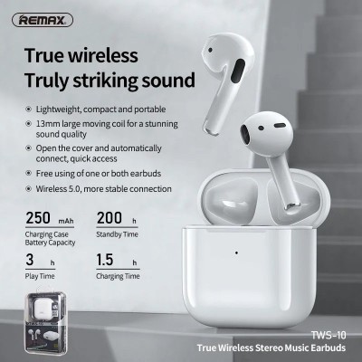 Навушники Bluetooth REMAX Ture Wireless Stereo Music Earbuds TWS-10 |30mAh/250mAh, 3h|